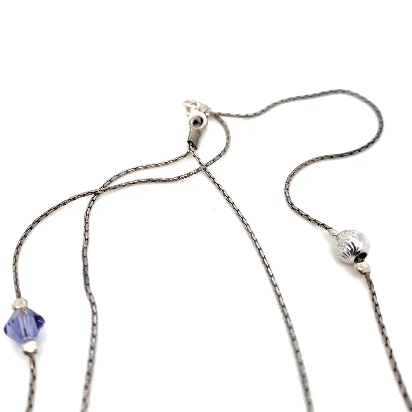 Double Chain Necklace with Pink/Purple Crystals image indicator(4)