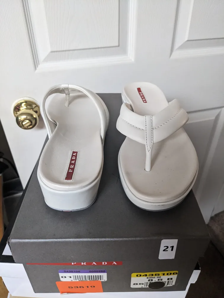 Prada White Leather Sandals (Authentic) image indicator(2)