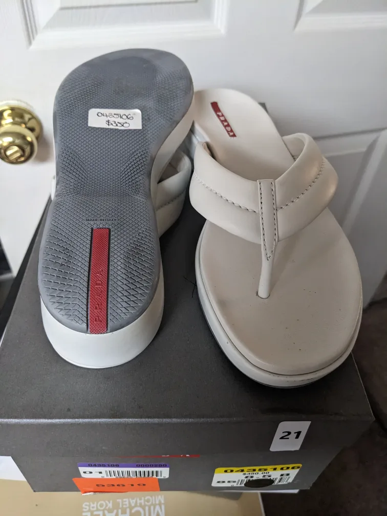 Prada White Leather Sandals (Authentic) image indicator(3)