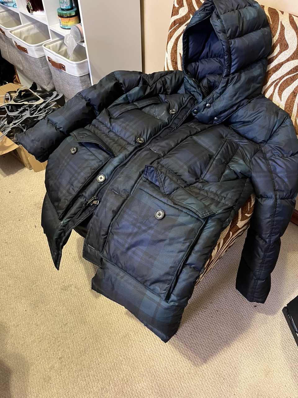 Ralf Lauren Black and Green Plaid Puffer Jacket