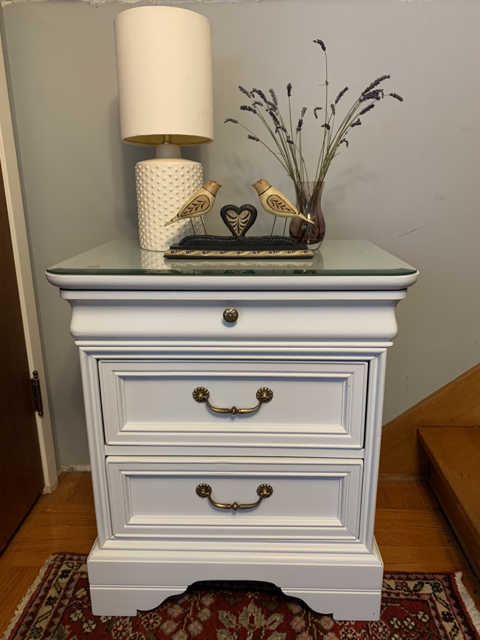 🕊️ Refurbished Nightstand with Glass Top