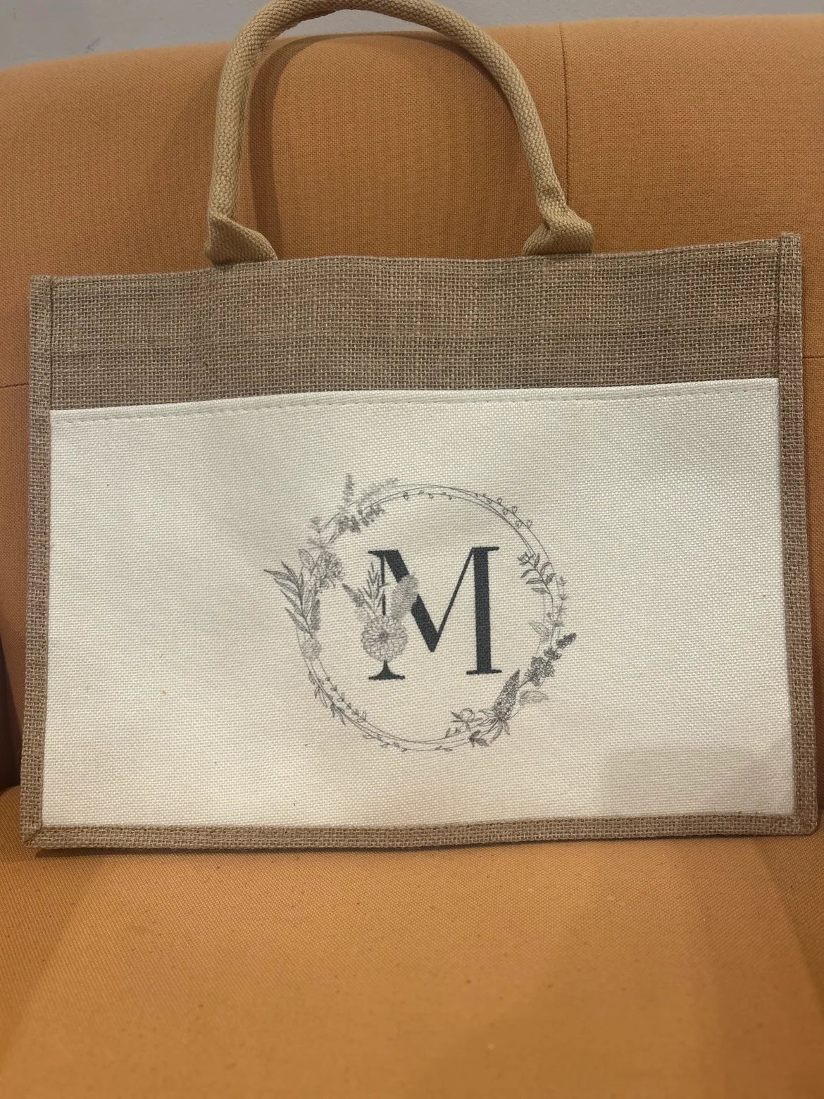 Burlap Tote Bag with Floral Design thumbnail