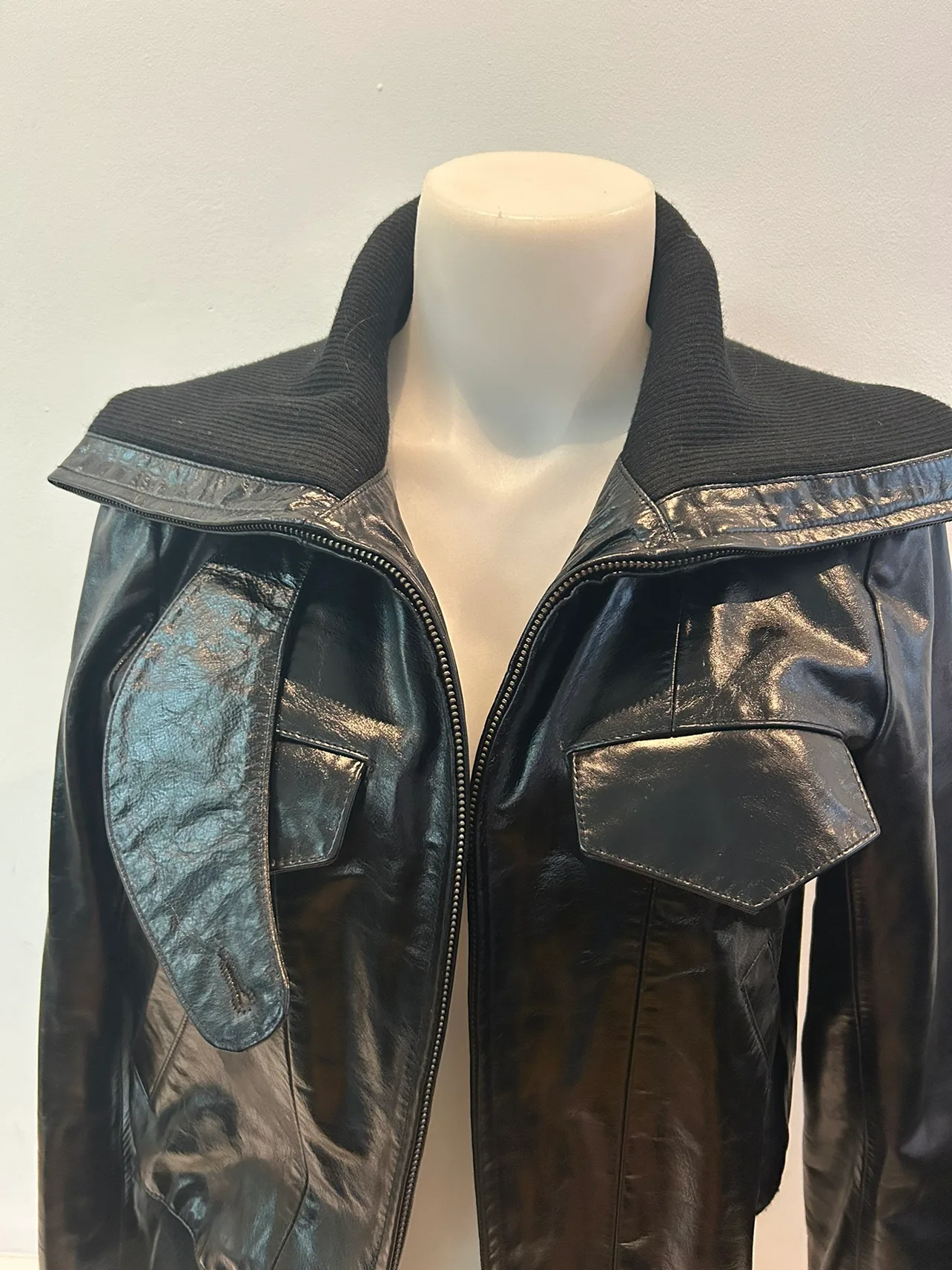 New Club Black Leather Jacket bomber jacket image indicator(5)