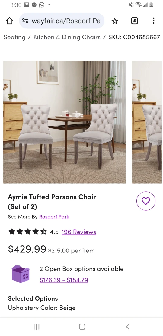 Set of 2 Beige Tufted Dining Chairs