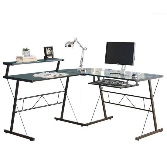 Mila L-Shaped 59"W Desk with Dark Glass Top - Black - photo 3