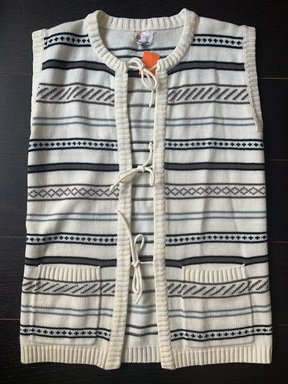 Vintage 70s Striped Knit Vest w/ Ties & Pockets image indicator(2)