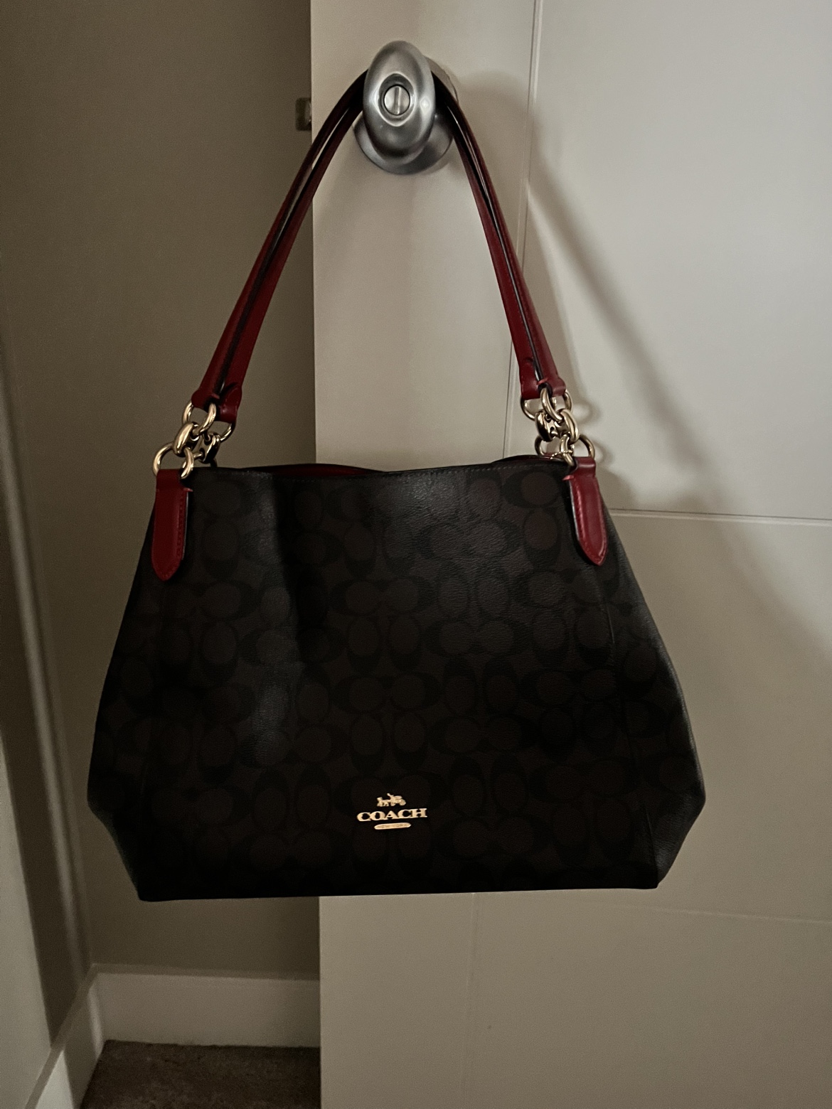 Coach Signature Brown and Red Tote Bag