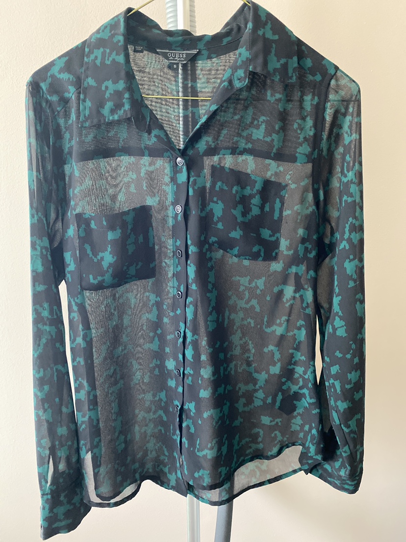 Guess Green & Black Blouse Size Small