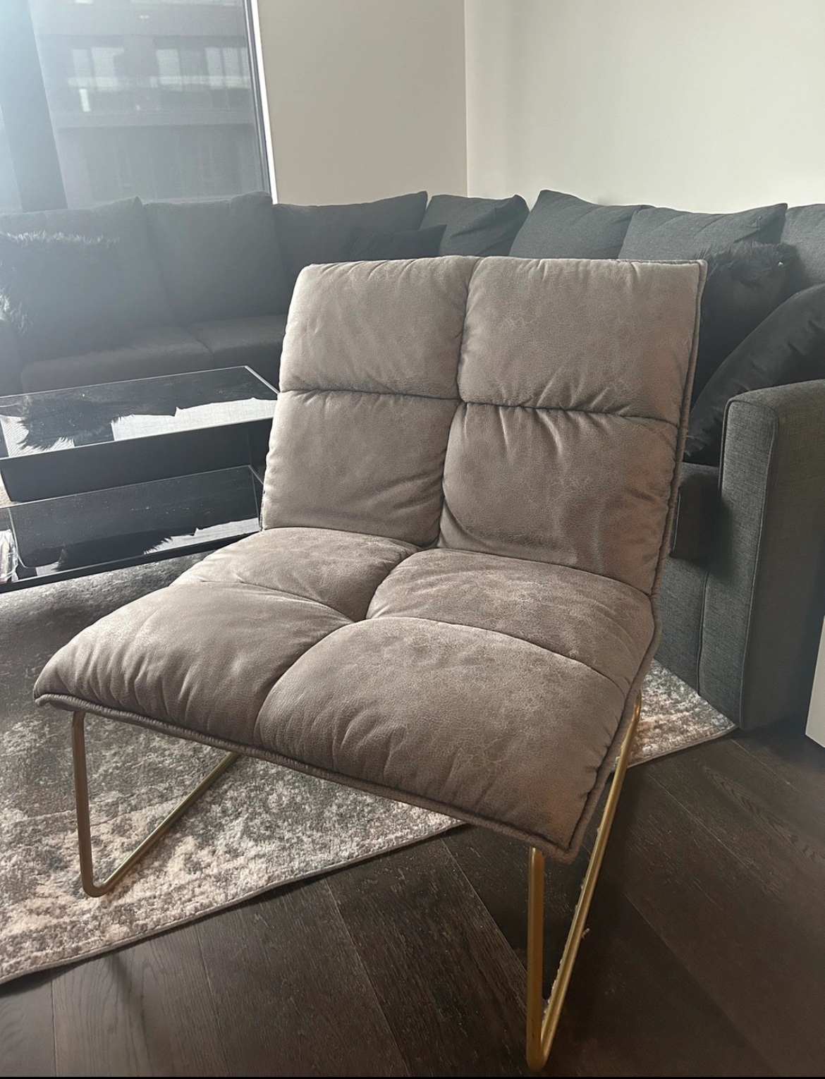 Two Grey Accent Chair with Gold Legs