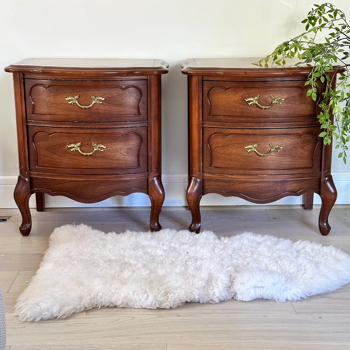 Set of two traditional wood nightstands with two drawers