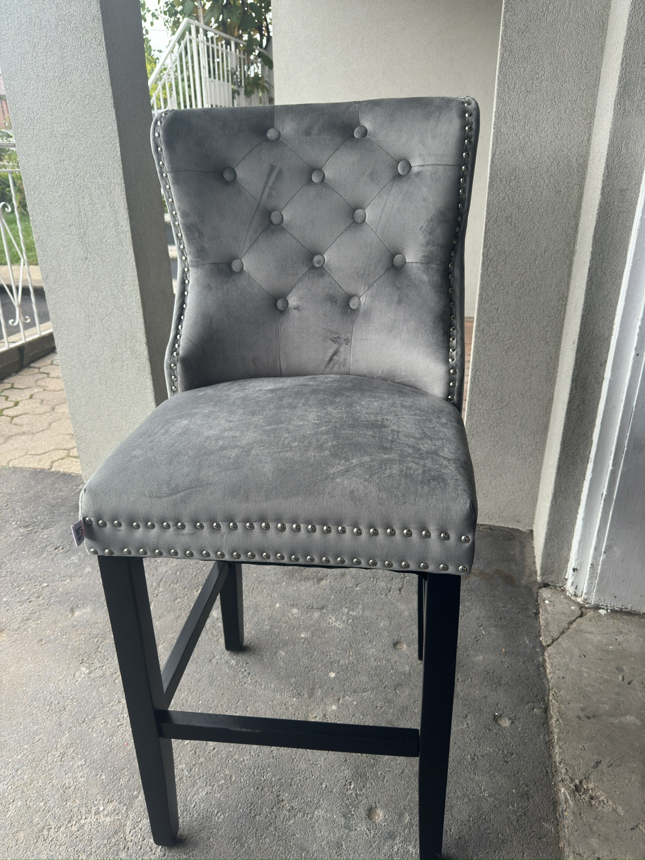 Grey velvet bar stool set of 4