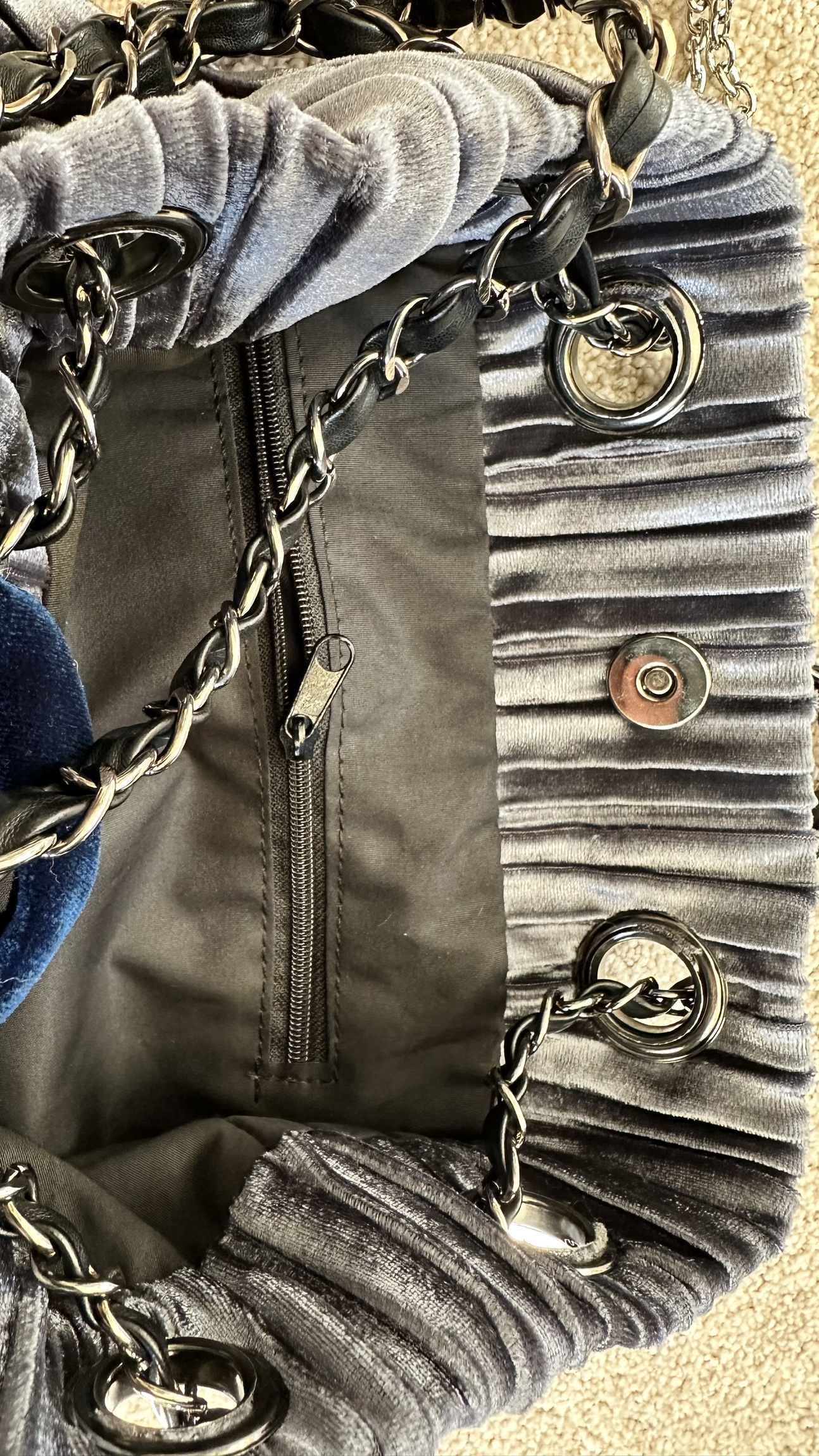Silver Velvet Chain Bag with Bow - photo 2