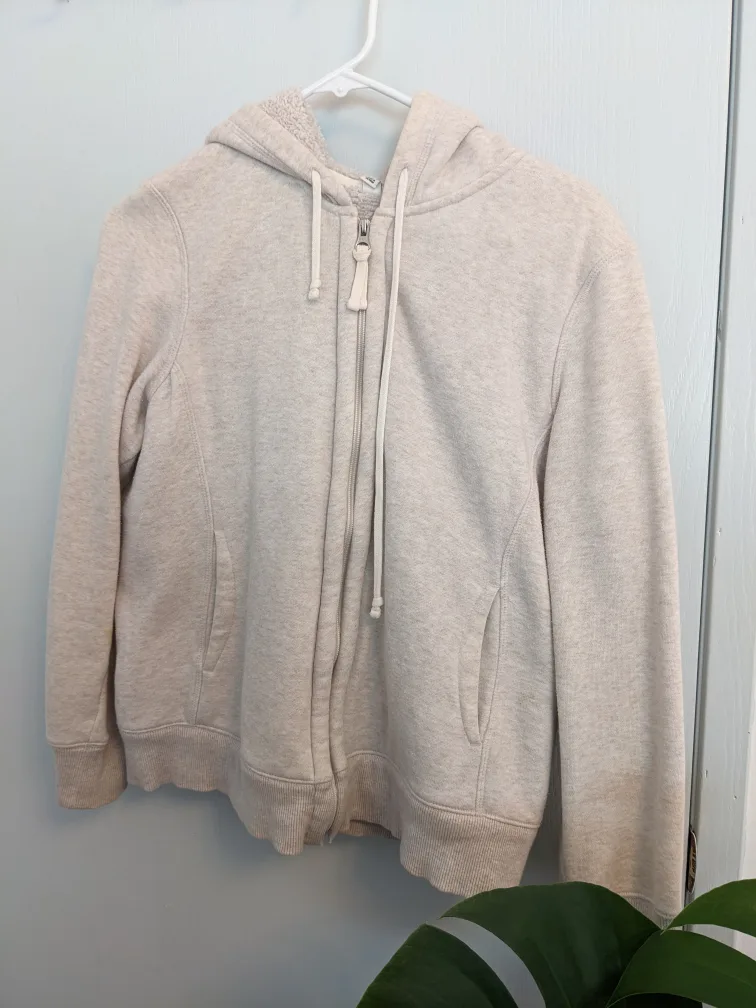 uniqlo white lined zip-up hoodie thumbnail