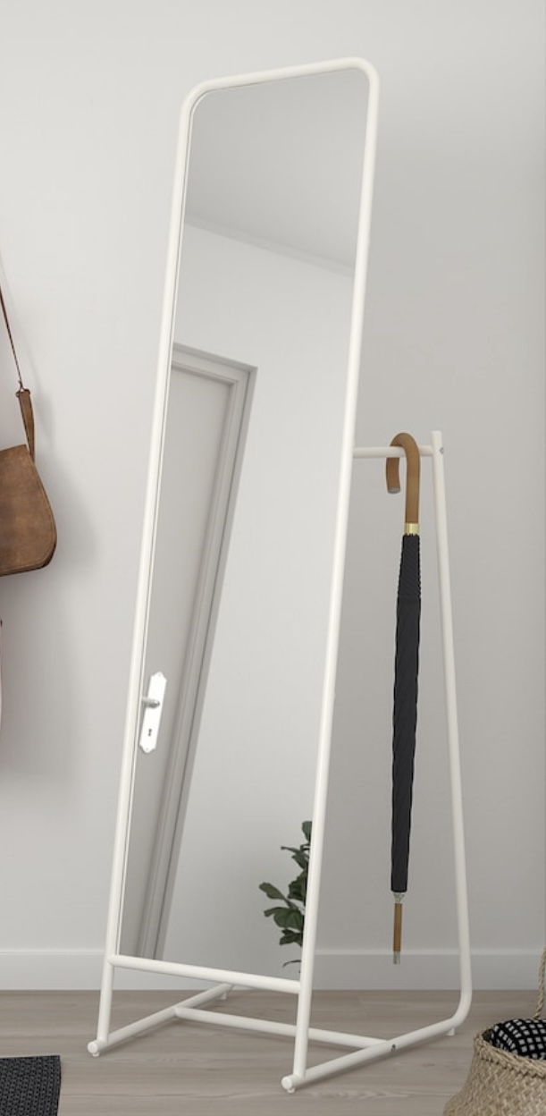 Full-length mirror with stand and hanging rack