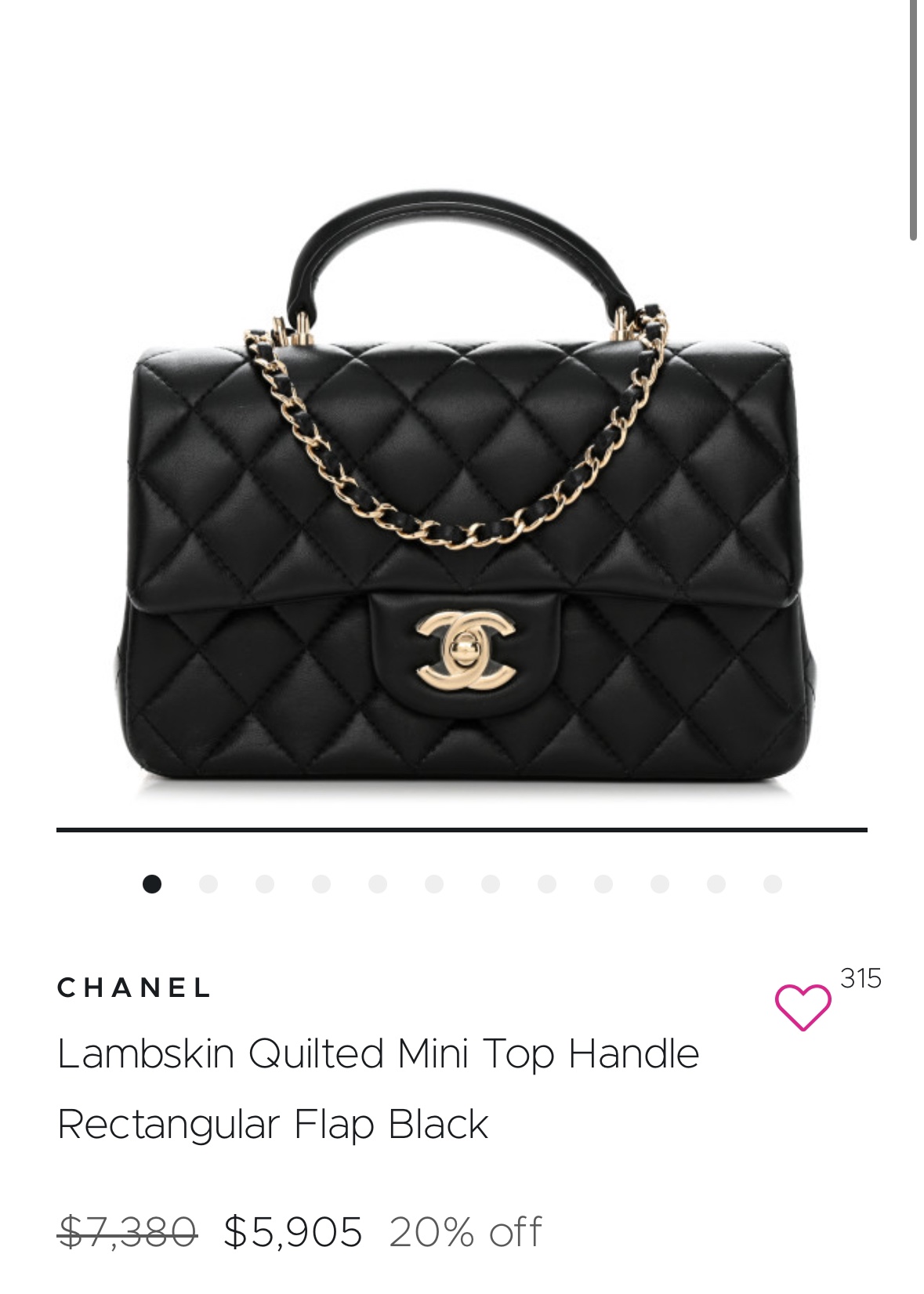 Authentic Chanel Lambskin Quilted Mini Top Handle Flap Black bag - photo 2