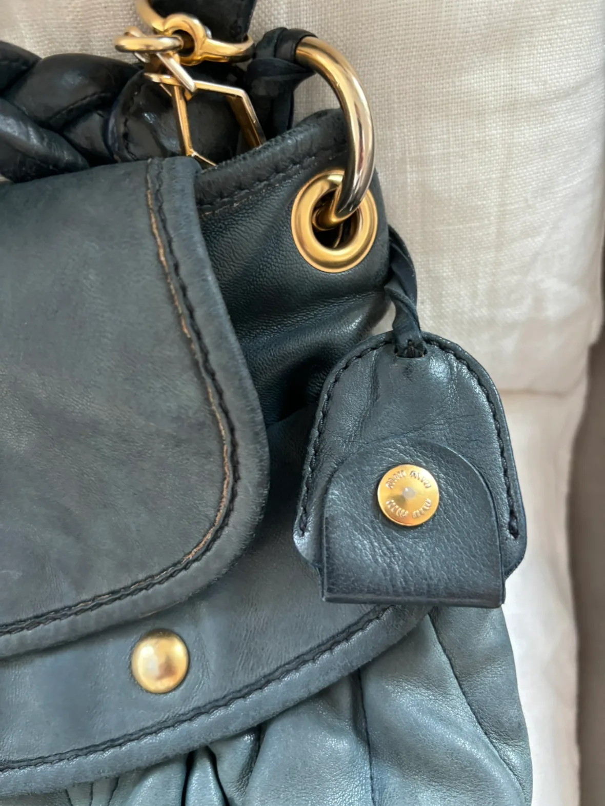 Miu Miu blue Matelasse coffer Leather Bag image indicator(6)