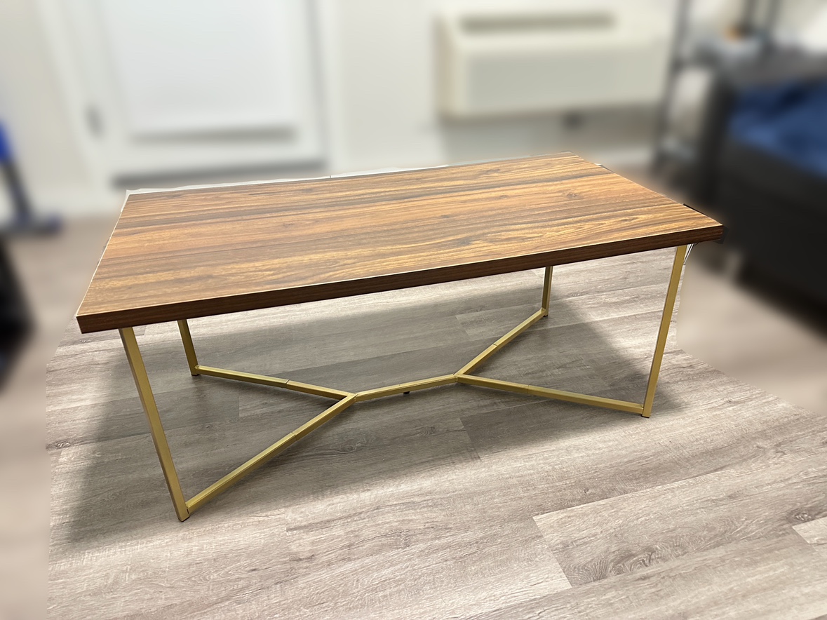 Steel based Coffee table | Cocktail table | Walnut & Gold color - photo 3