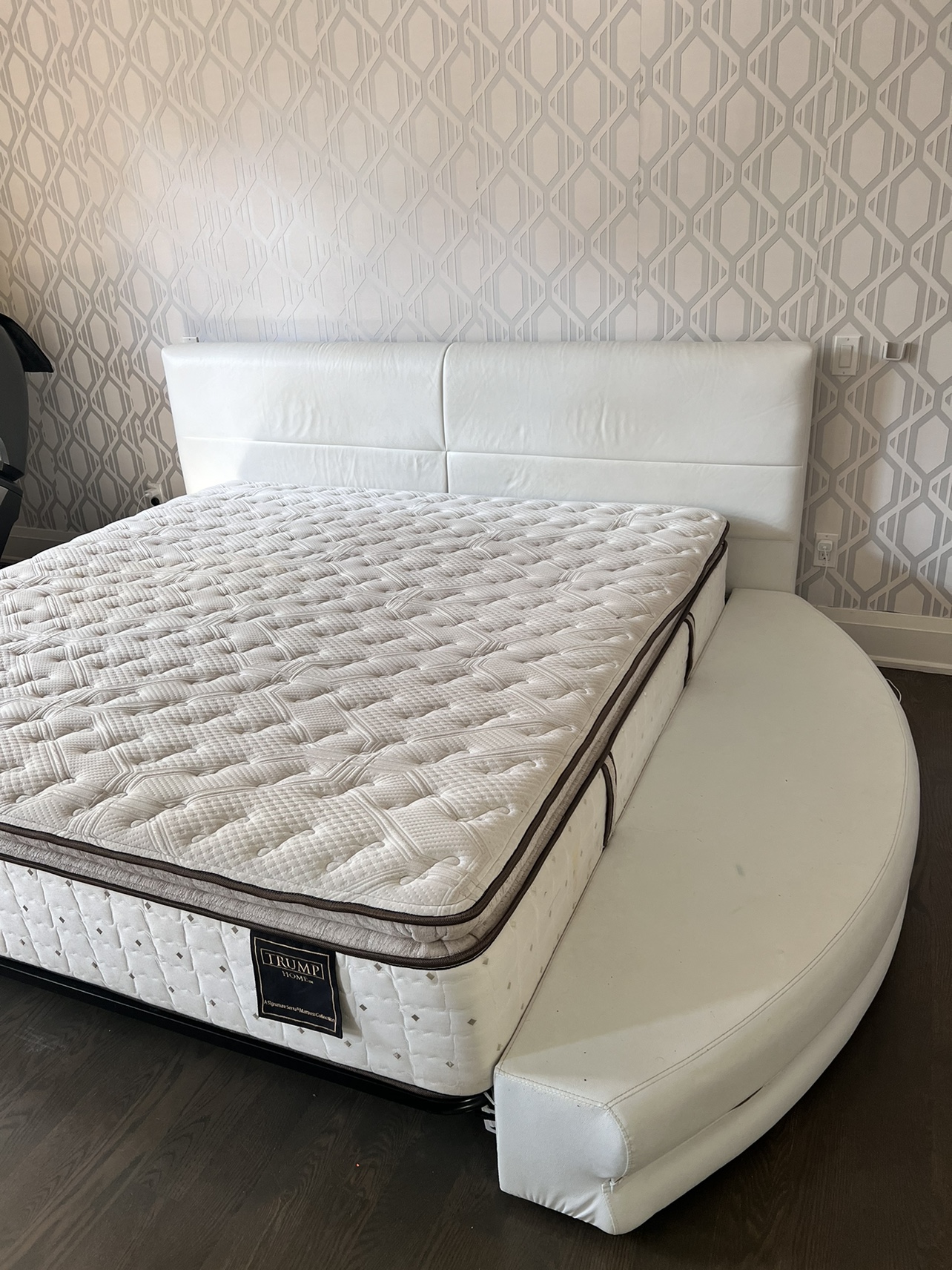 White leather Round King Bed Frame
