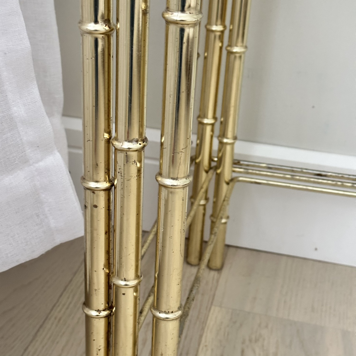 Set of 3 vintage glam art deco style gold glass nesting tables - photo 4