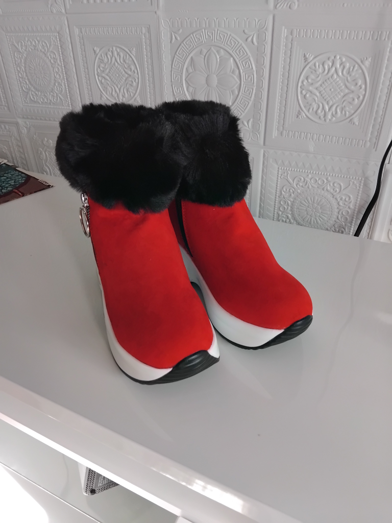 Red Fur Trimmed Booties