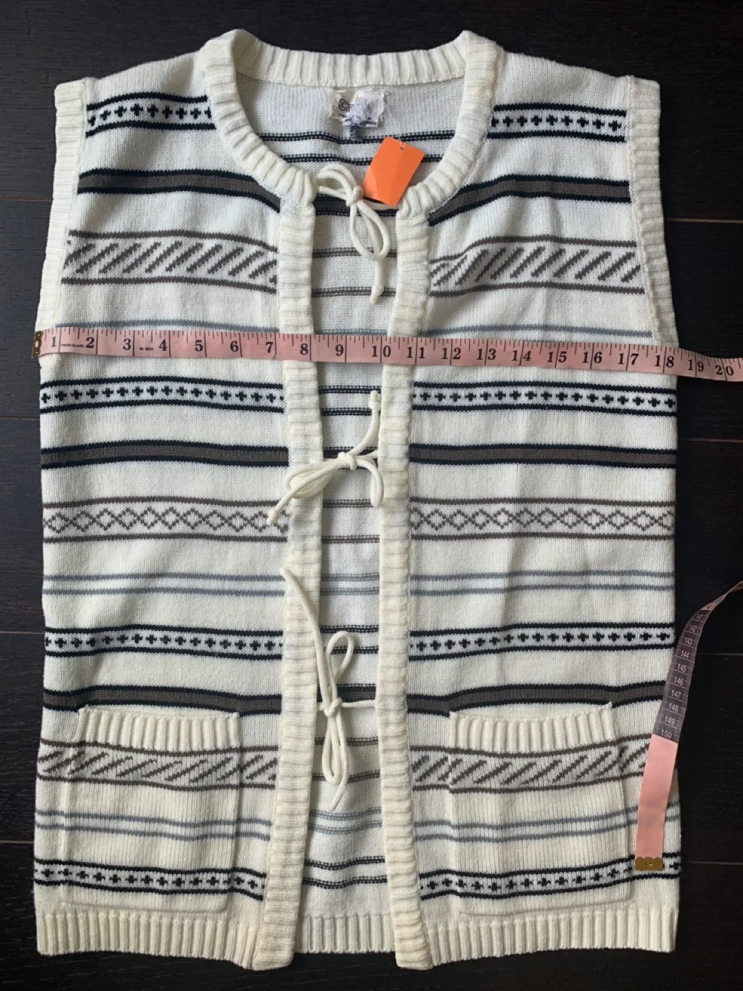 Vintage 70s Striped Knit Vest w/ Ties & Pockets image indicator(8)