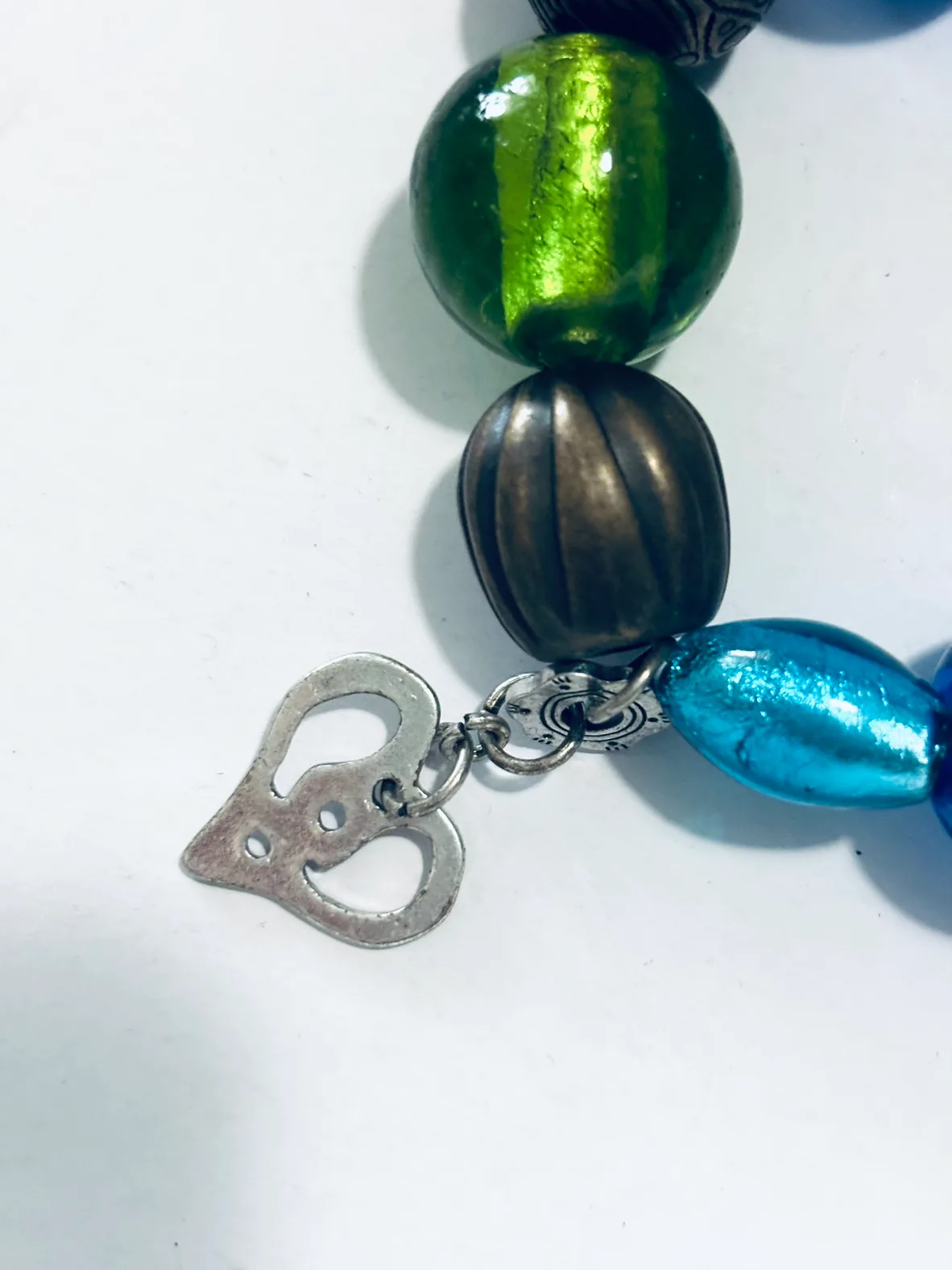 Beaded slip on Bracelet with heart charm image indicator(3)