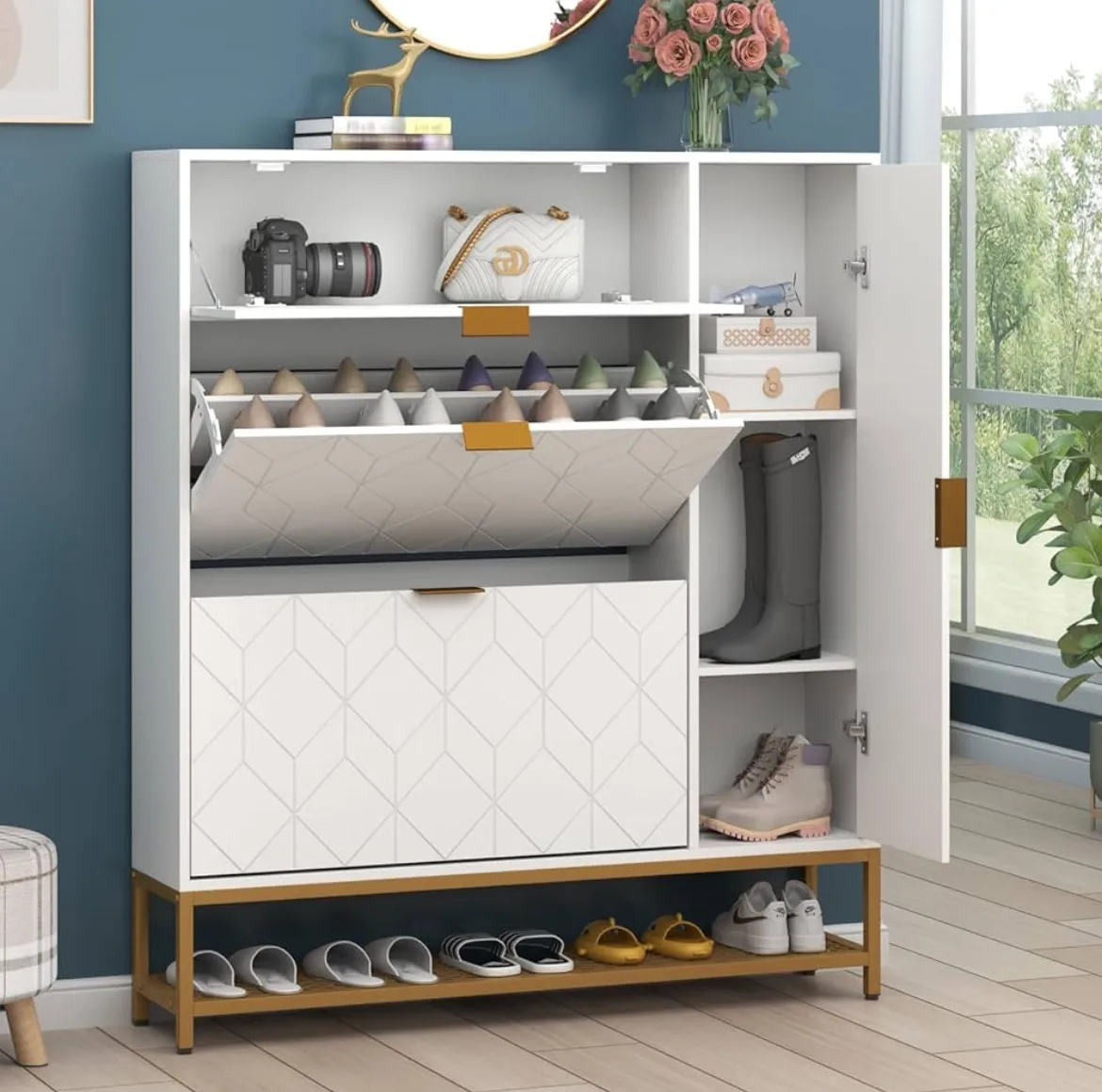 White Shoe Cabinet with Shelf and Storage image indicator(4)