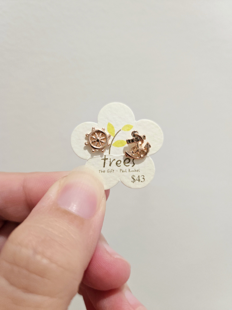 Gold Plated Silver Anchor and Wheel Earrings