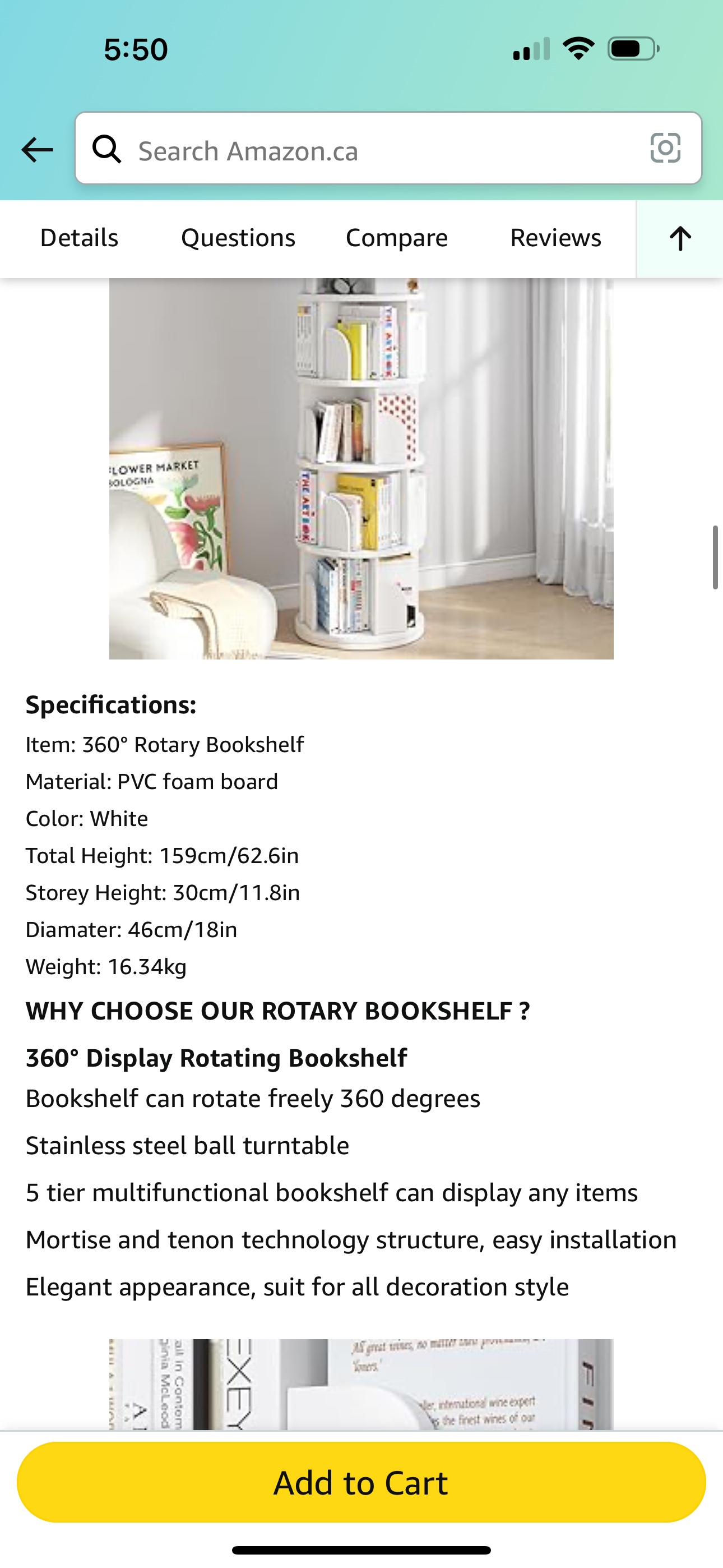 White 360° Rotating Bookshelf - photo 2