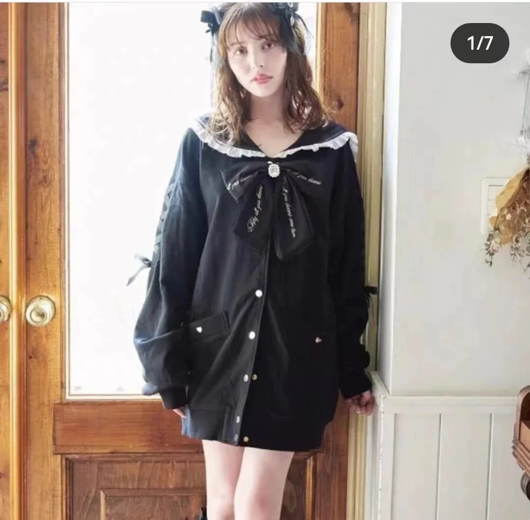 Japanese Black Sailor Collar Cardigan thumbnail