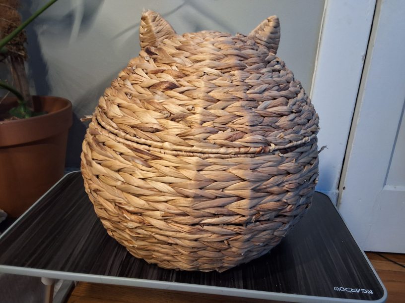 Cat Shaped Wicker Basket with Lid - photo 5
