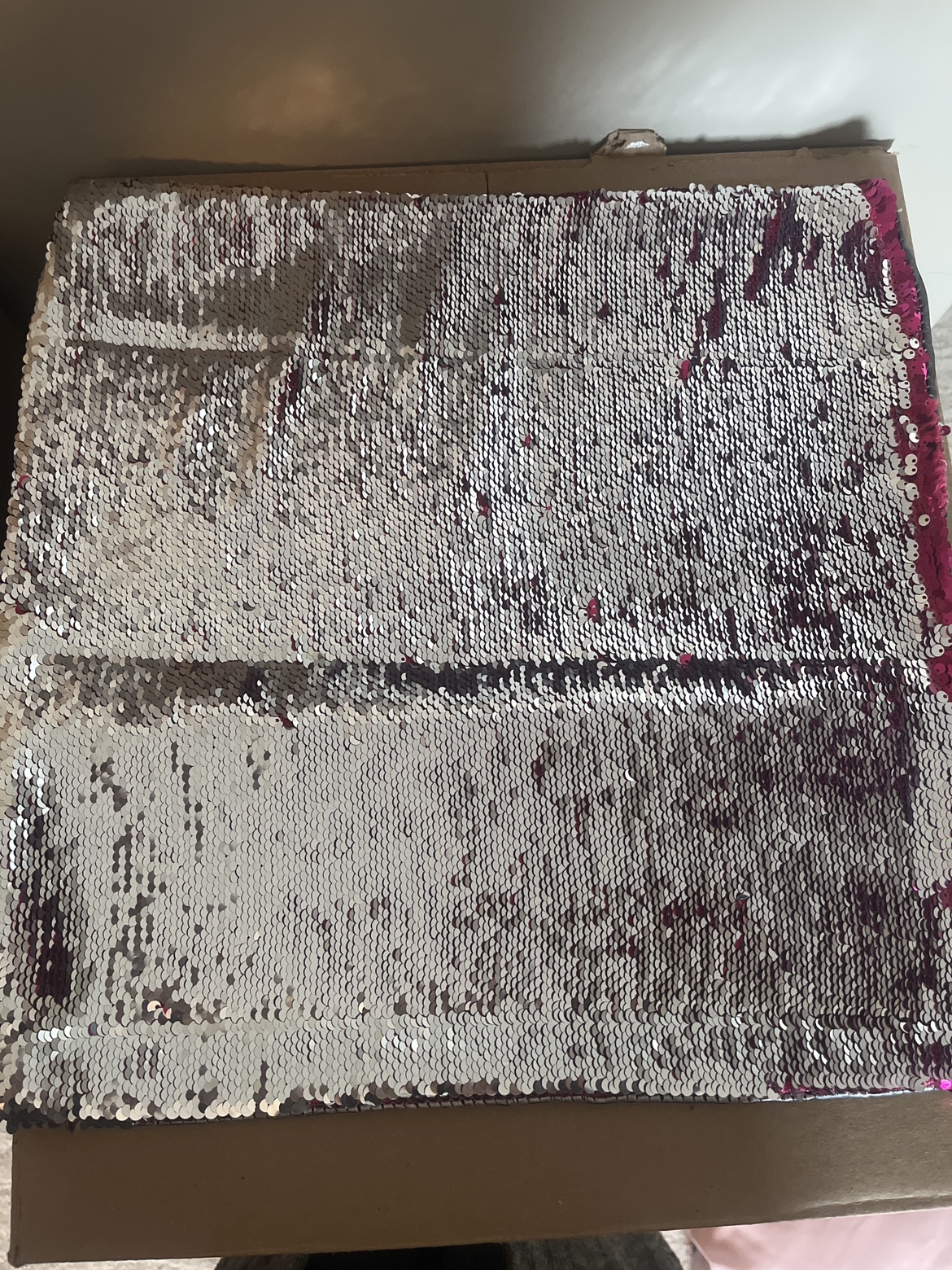 Pink and Silver Sequinned Square Pillow Case - photo 3