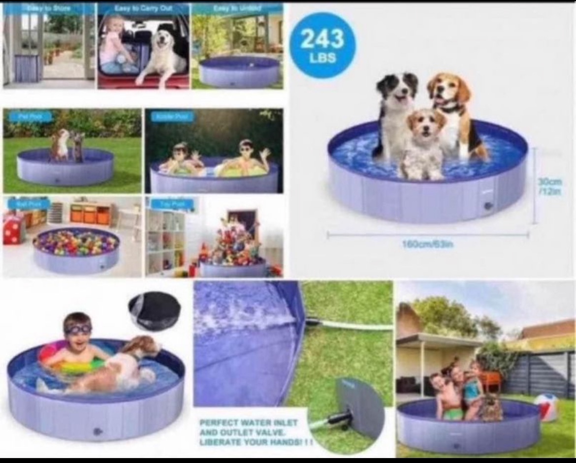 63” Portable Pools With Cover For Kids Or Pets