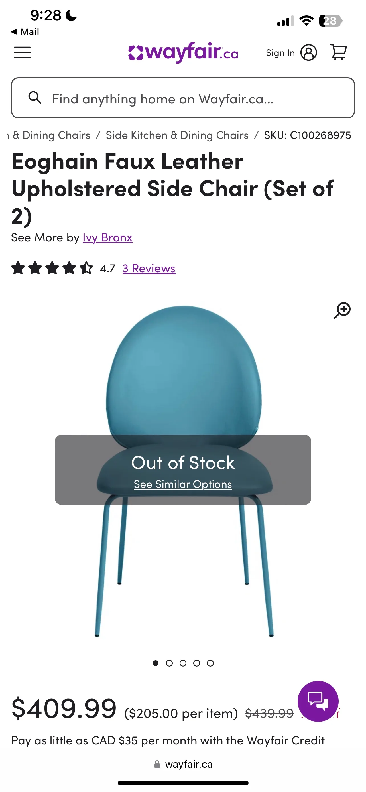 BRAND NEW! Set of 2 Eoghain Faux Leather Upholstered Side Chair image indicator(7)