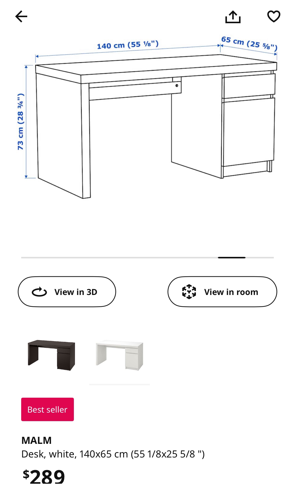 IKEA MALM Desk 140* 65 cm- White - photo 2