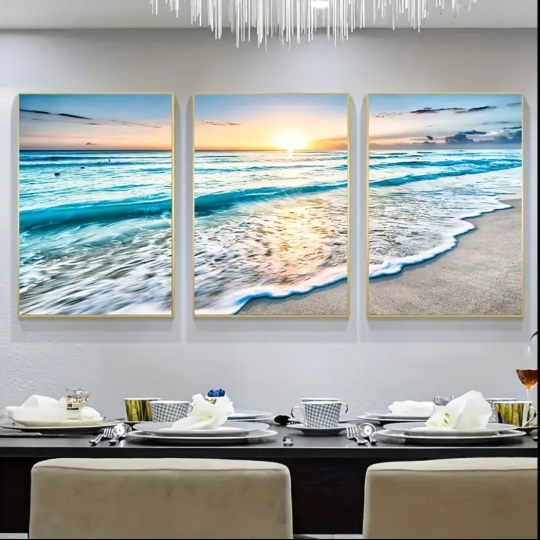 3 Piece Canvas Wall Art - Ocean Sunset
