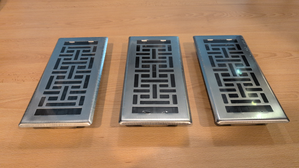 3 Floor Register Vents - 4" x 10" - Brushed Nickel