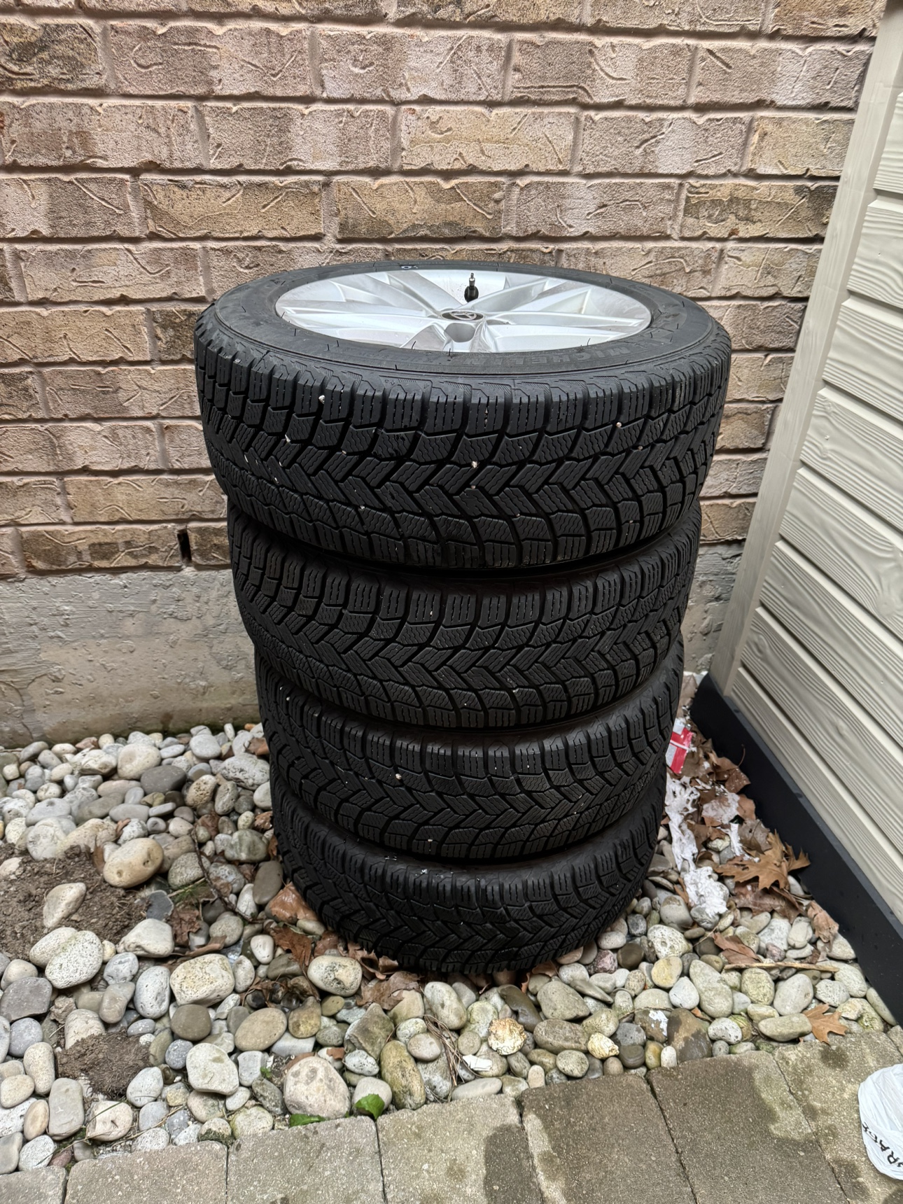 16” Michellin winter tires on toyota corolla hatchback rims.