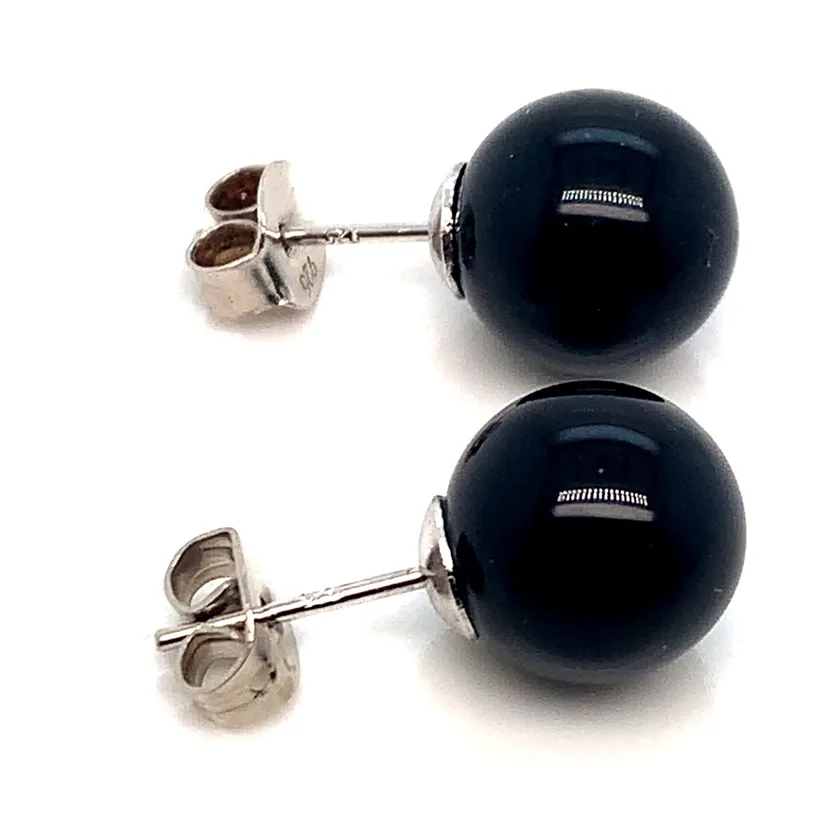 10MM Black Onyx Stud Sterling silver Earrings image indicator(4)