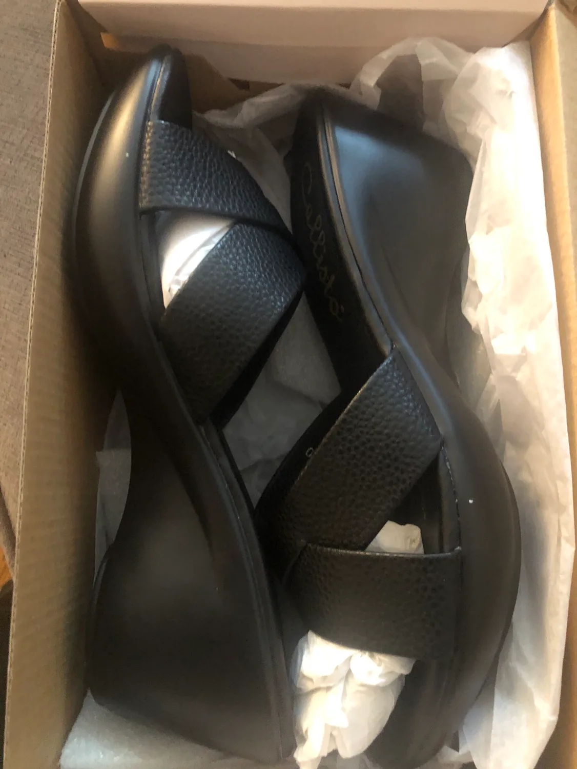 Callisto Black Wedge Sandals thumbnail