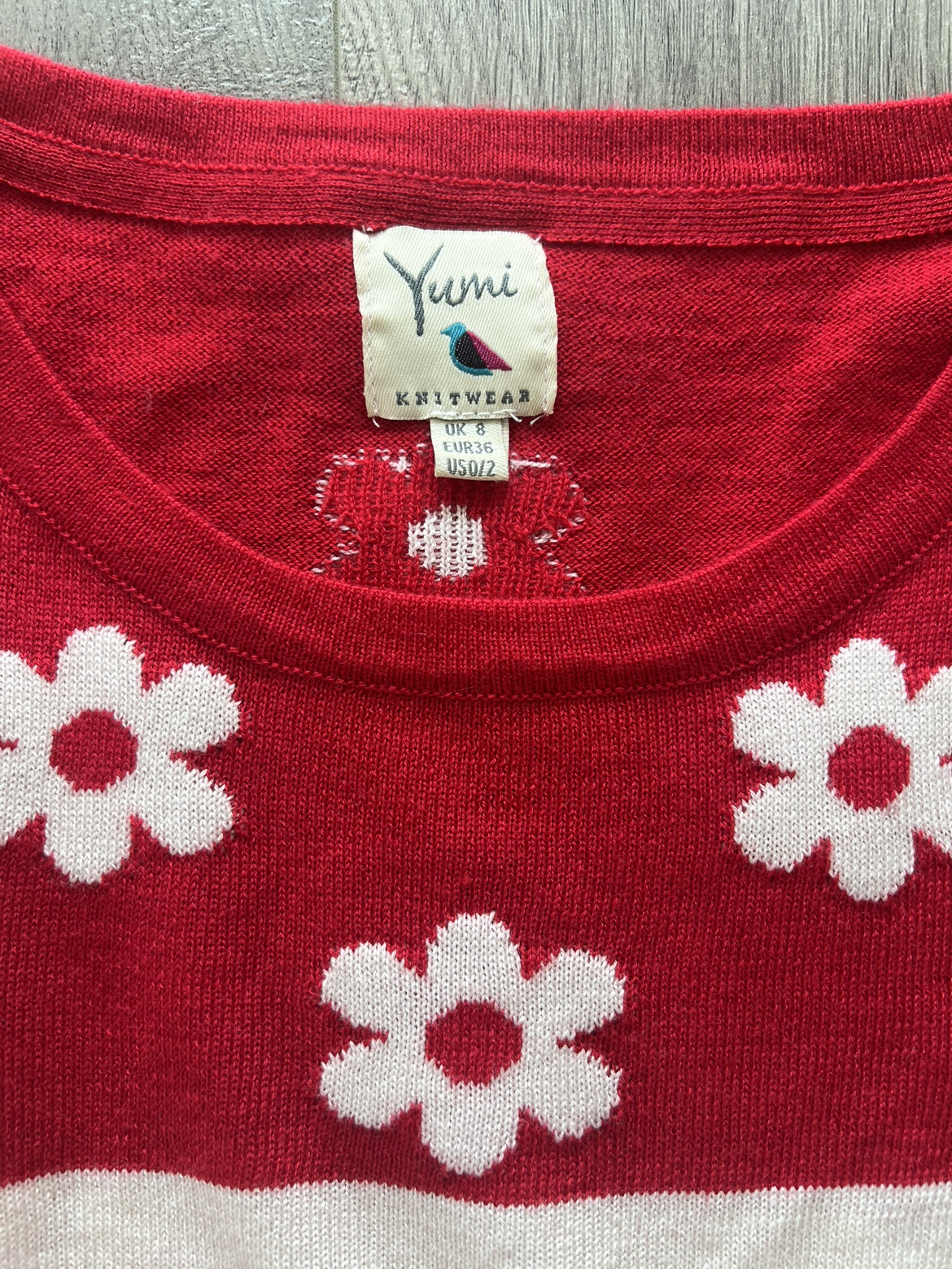 Yumi Knitwear Red and White Floral Sweater Dress - photo 3