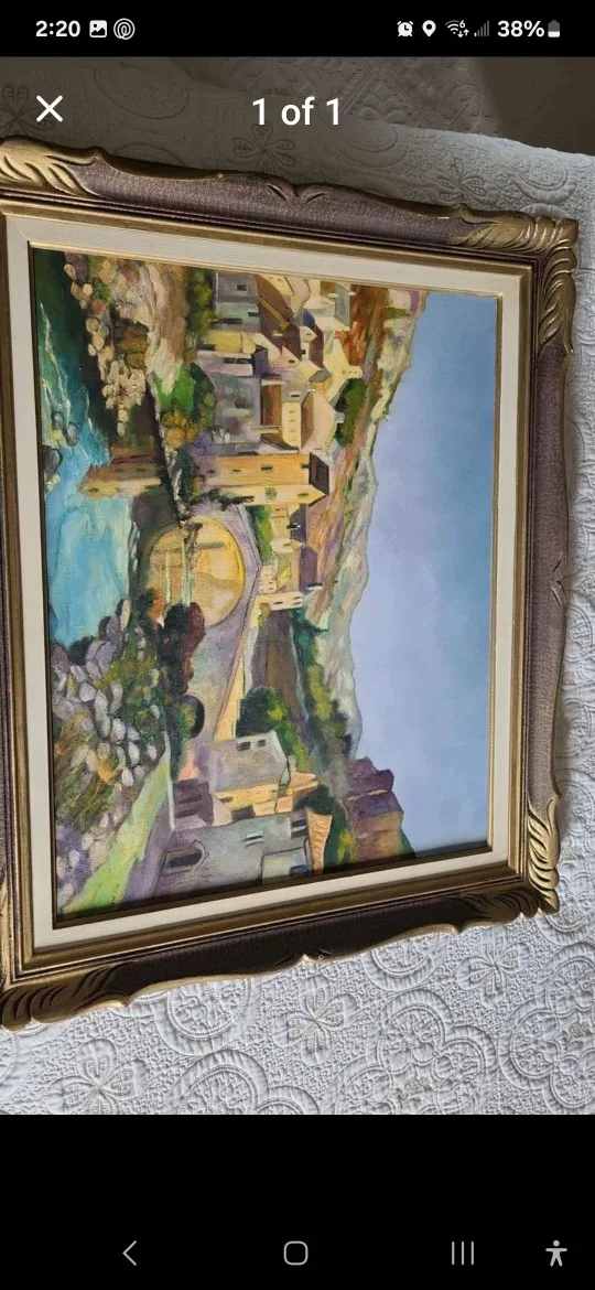Framed oil Painting of a Bridge thumbnail