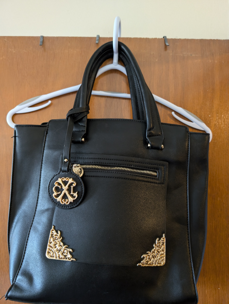 Christian Lacroix Top Handle Black Handbag with Gold Detail