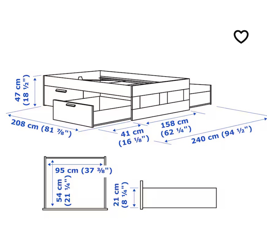 IKEA BRIMNES (Queen size) Bed frame with 4 drawers with mattress - photo 4