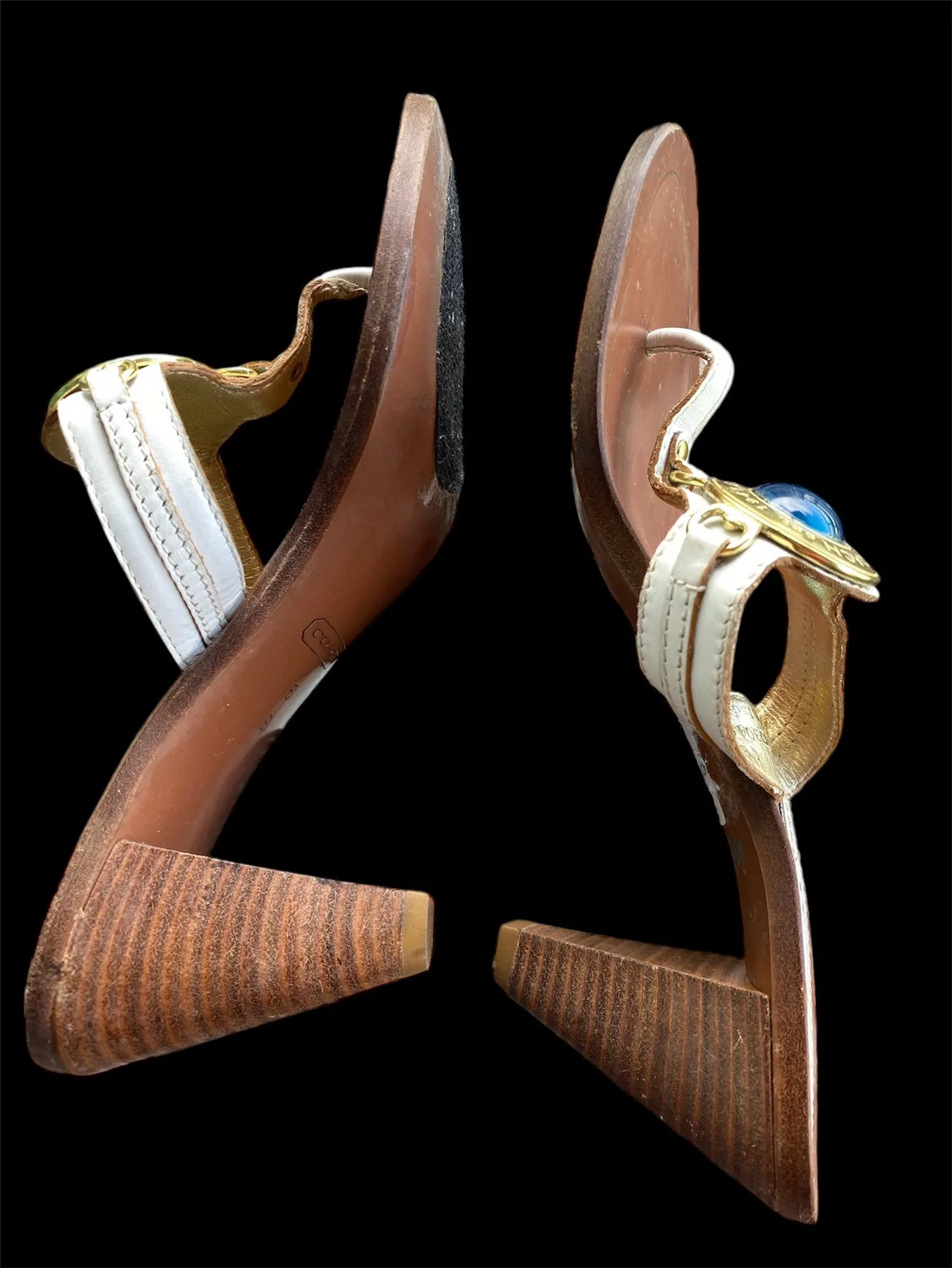 Coach White Leather Sandals with Blue Stone Accent image indicator(3)