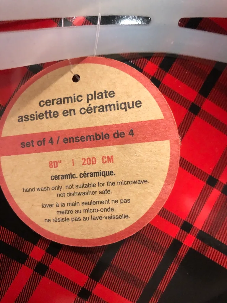 Set of 4 Red and Black Plaid Ceramic Plates