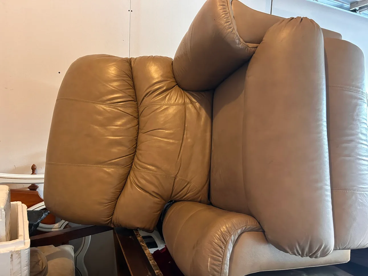 Leather Recliner - Brown/Cream thumbnail