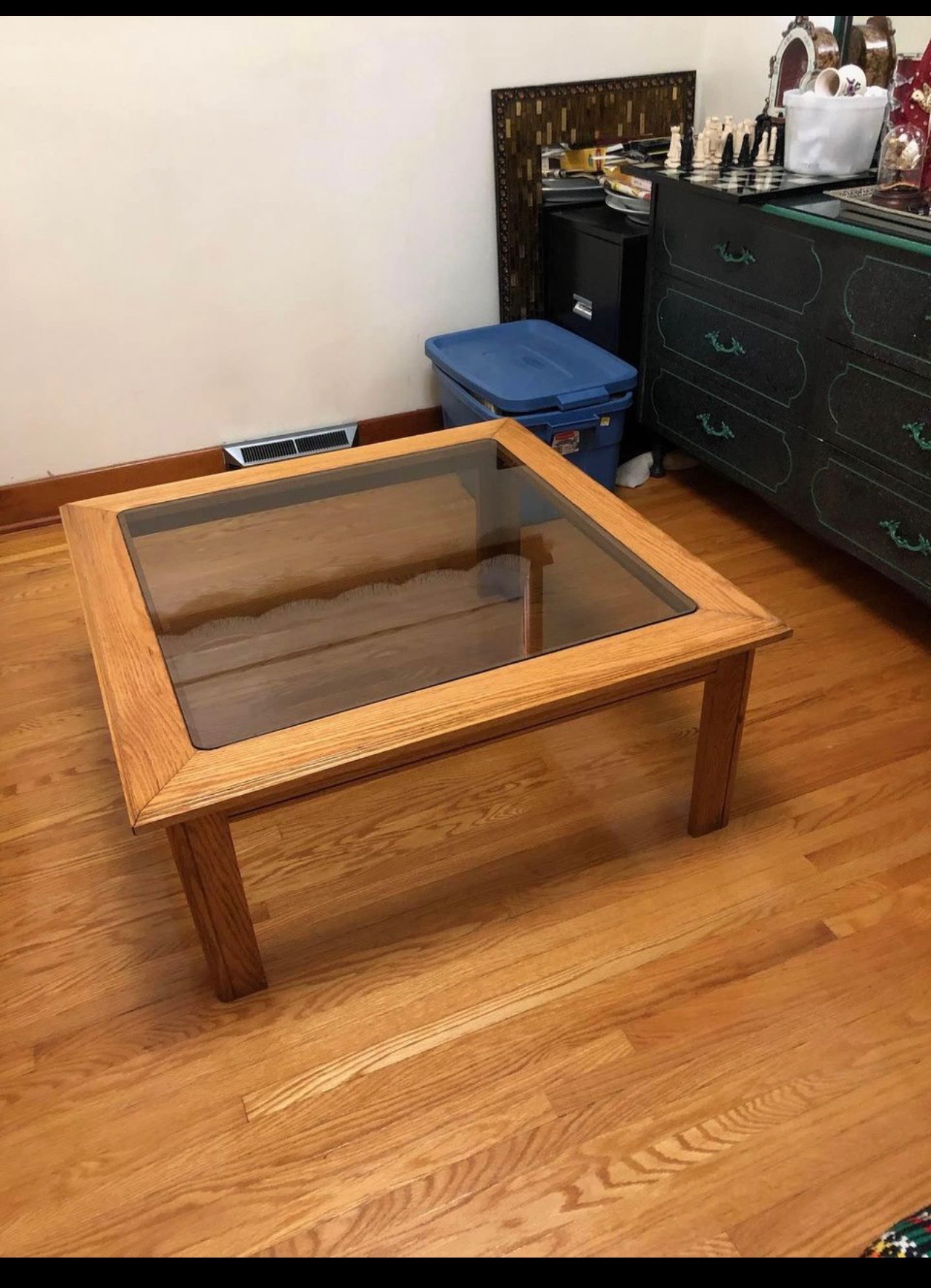 Sleek Wood Coffee Table with Glass Top
