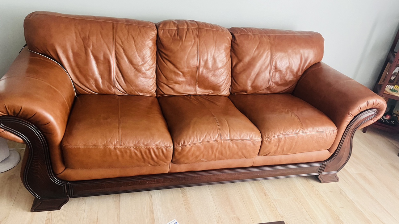 Brown Leather Sofa and Love Seat