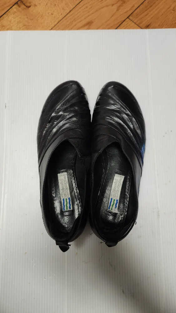 Arnold Churgin Black Leather Slip-on Shoes: Handmade thumbnail